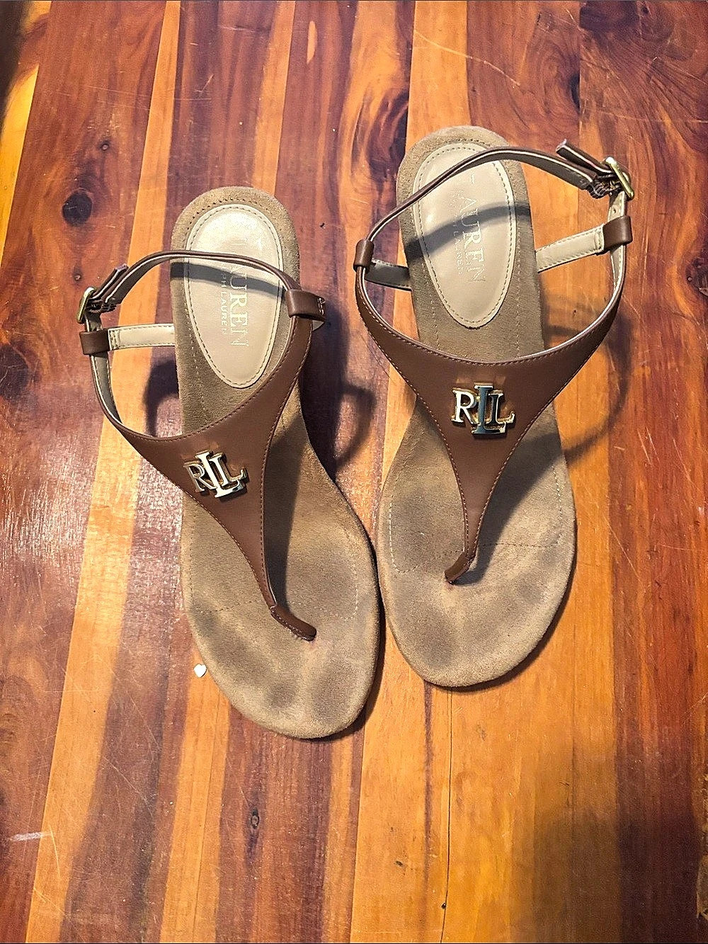 Ralph Lauren Brown Logo Thong Sandals